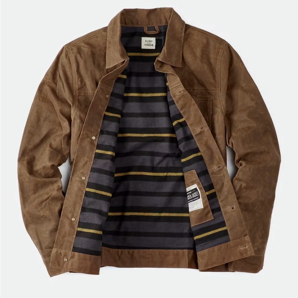 Huckberry Flint and Tinder Flannel lined Waxed Trucker Jacket